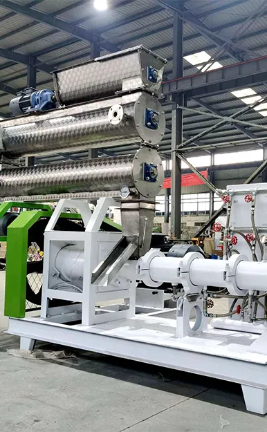 Extrusora de alimentos acuícolas con acondicionador de doble capa